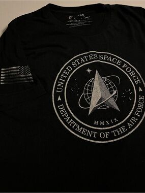 US Space Force Logo Short Sleeve T-Shirt Medium Black USA Military Rocket Flag